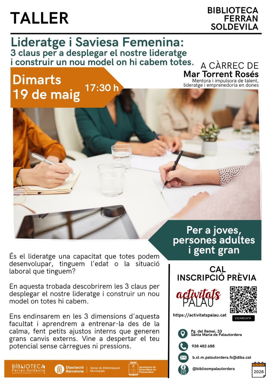 Cartel del taller 'Lideratge i Saviesa Femenina' en la Biblioteca Ferran Soldevila