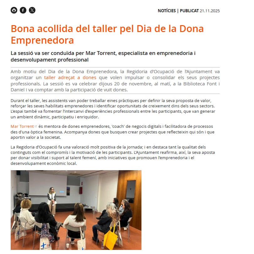 Nota sobre el taller del Día de la Mujer Emprendedora en Sant Andreu de Llavaneres